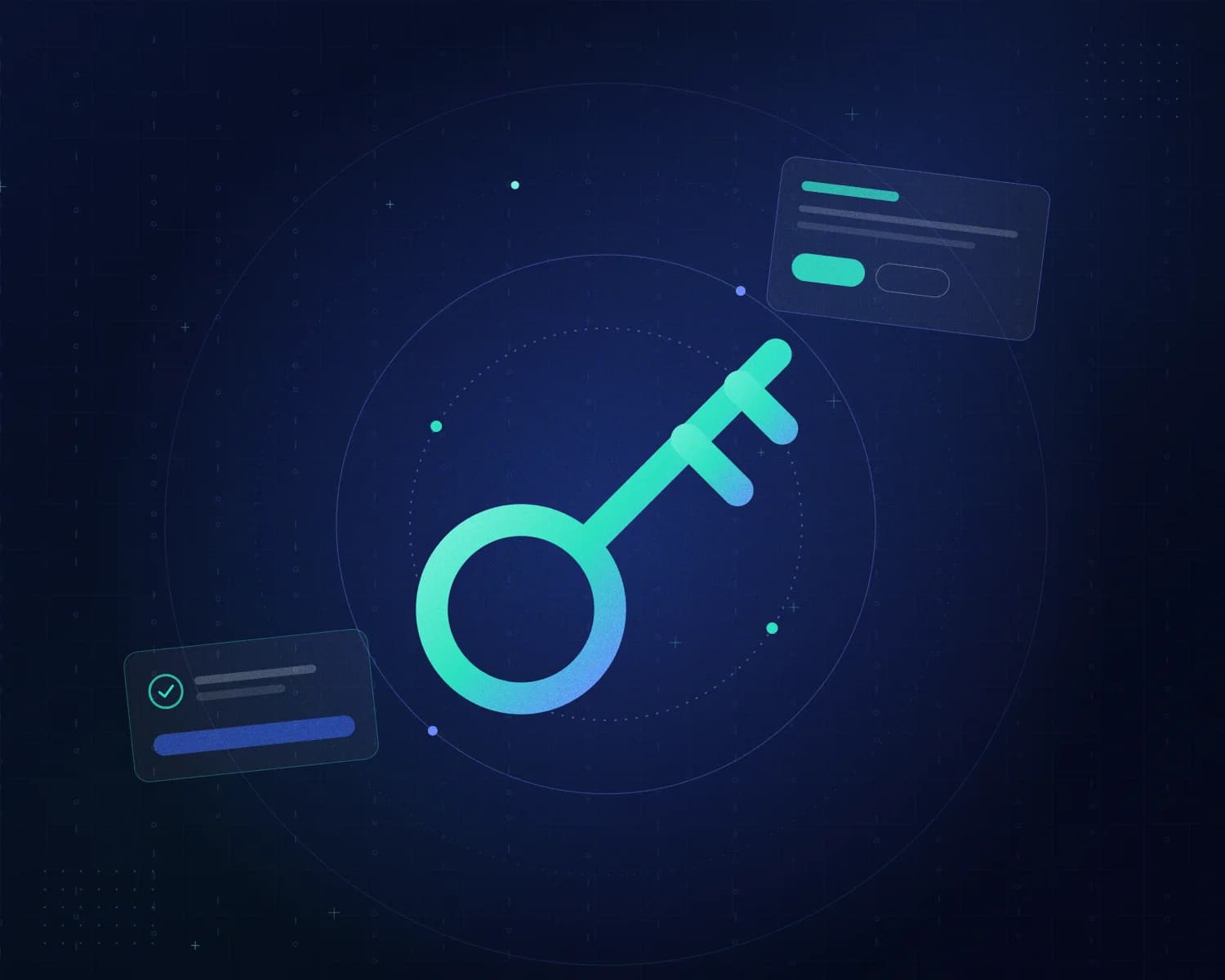 Abstract illustration of a key orbited by rings — unlocking career potential